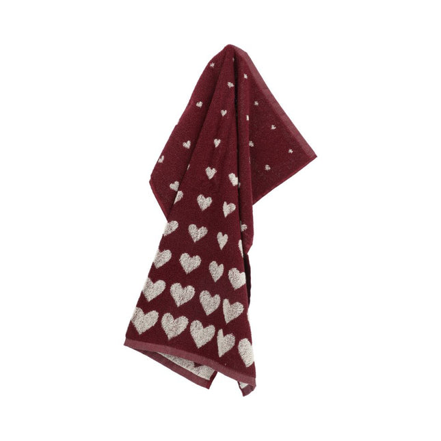 Handdoek Hartjes Burgundy