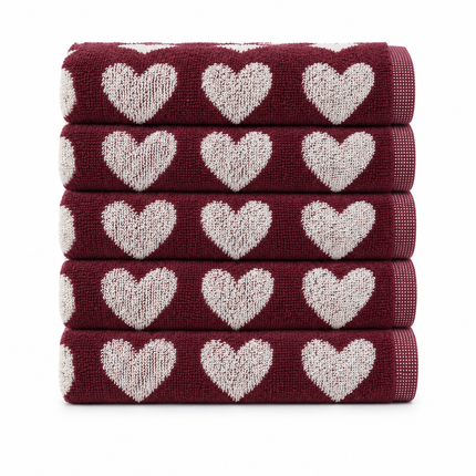 Handdoek Hartjes Burgundy - set van 5